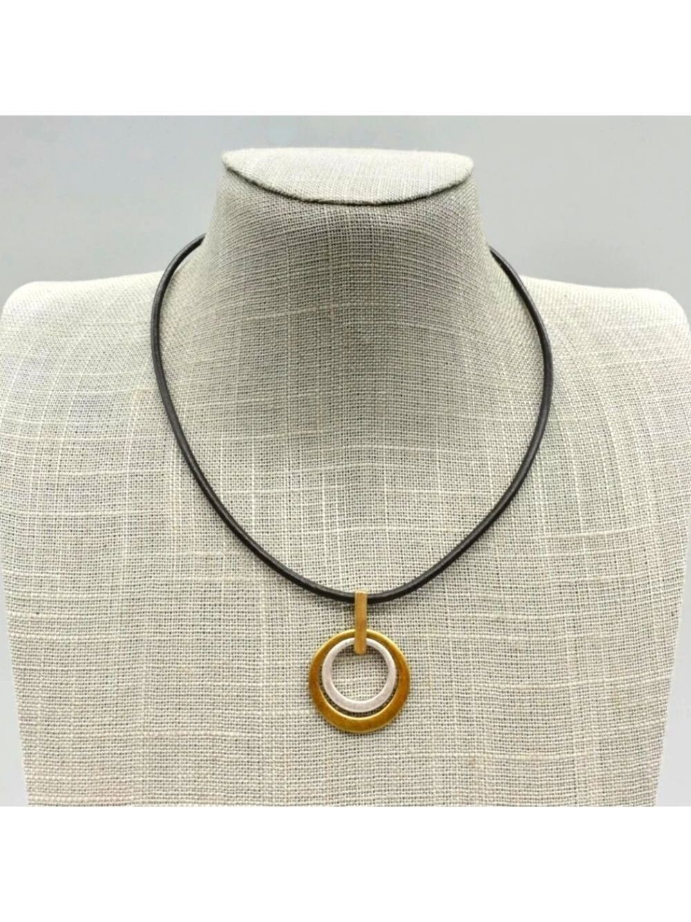 Lia Sophia Necklace Tuscany Modern Simple Two Tone Round Pendant 14 Inch